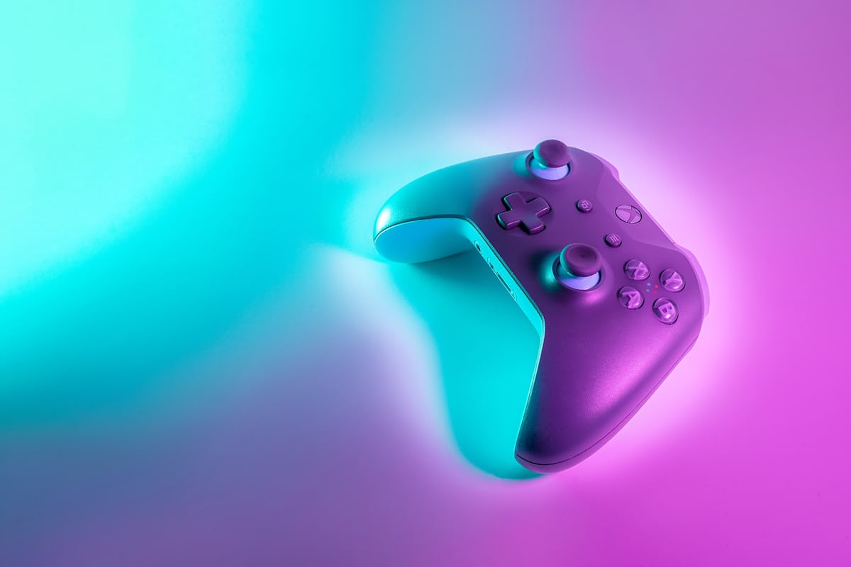 Neon-lit gaming room setup